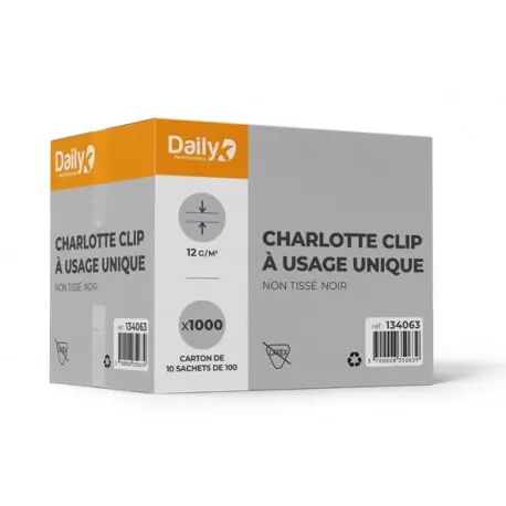 Charlotte à clip usage unique non tissée noire 10X100 - Ct 1000
