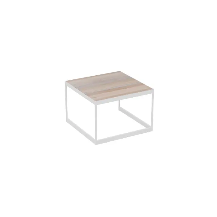 Table basse Suzy L. 43,5 cm x P. 43,5 cm plateau bois massif recyclé pieds métal structuré blanc