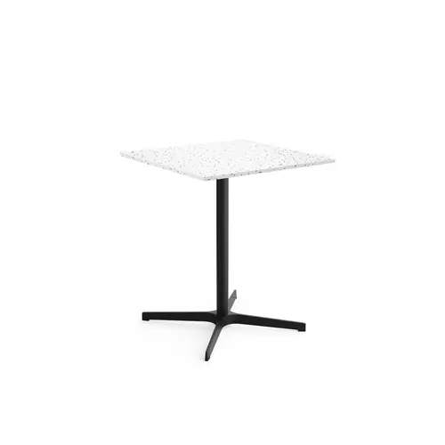 Table outdoor Lucie recyclée blanc mouchetée L. 60 cm x L. 60 cm x H. 72,9 cm piètement en métal lisse noir