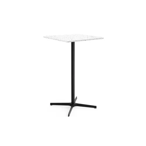 Table outdoor Lucie recyclée blanc mouchetée L. 60 cm x L. 60 cm x H. 103,8 cm piètement en métal lisse noir