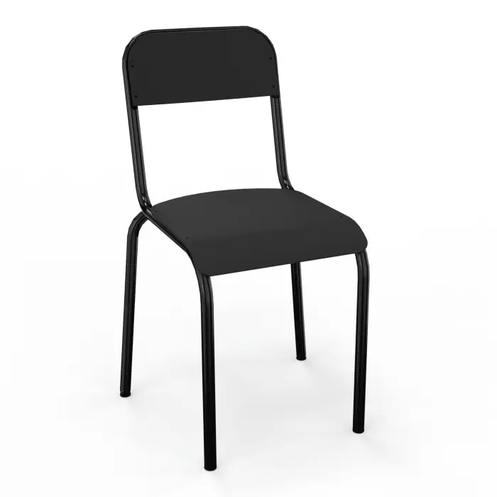 Lot de 10 chaises Chloé H. 44 cm x P. 37 cm x L. 36,5 cm assise/dossier métal lisse noir contreplaqué vernis noir 4 pieds fixes