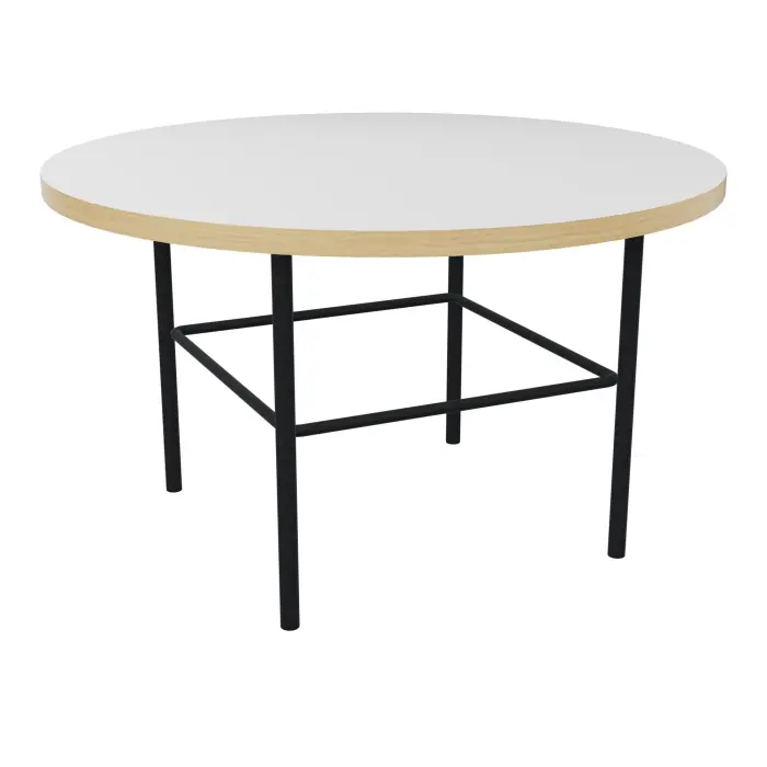 Table basse Margot diamètre 60 x H. 35cm - plateau ép. 19 mm décor blanc avec chant décor chêne naturel pied noir