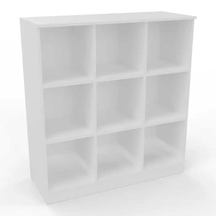 Camille 2 - Corps meuble 9 cases H. 134,4 cm x L. 124,9 cm x P. 49,6 cm mélamine blanc neige
