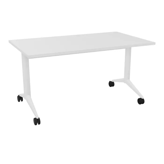 Table abattante Pure rectangulaire L. 140 x P. 80 x H. 73,5 cm mélamine blanc neige - piétement métal lisse blanc sur roulettes