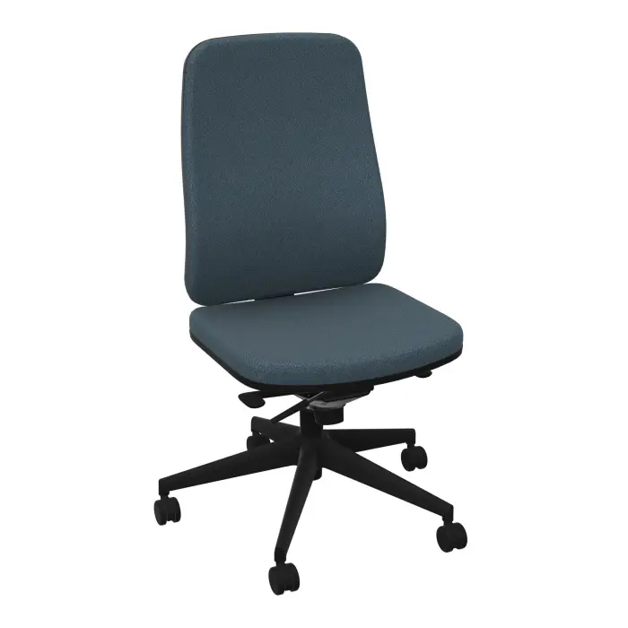 Paul siège tissu Bondaï gris orage synchrone avec translation d'assise piètement 5 branches sur roulettes sol souple nylon noir