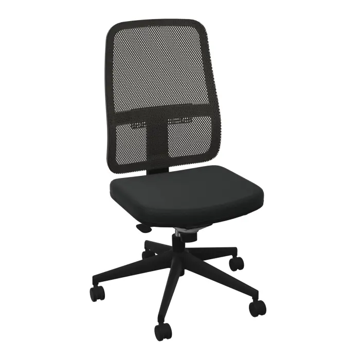 Paul siège assise tissu Bondaï noir dossier résille noire synchrone confort piètement 5 branches sur roulettes sol souple nylon noir