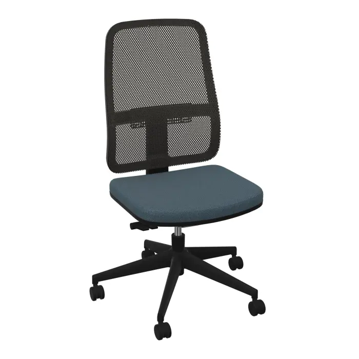 Paul siège assise tissu Bondaï gris orage dossier résille noire synchrone autorégulé piètement 5 branches sur roulettes sol souple nylon noir