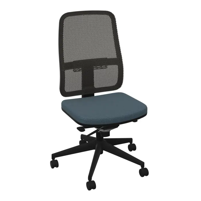 Paul siège assise tissu Bondaï gris orage dossier résille noire synchrone avec translation d'assise piètement 5 branches sur roulettes sol souple nylon noir