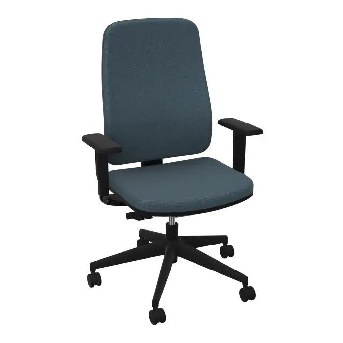 Siège Paul tissu Bondaï gris orage mécanisme synchrone autorégulé accoudoirs 1D piétement nylon noir avec roulettes pour sols souples