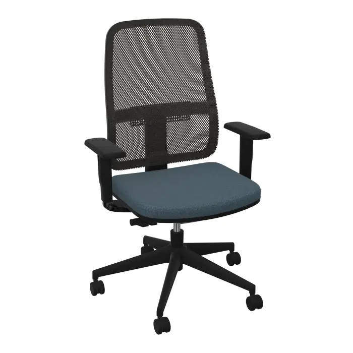 Siège Paul résille noire/tissu Bondaï gris orage mécanisme synchrone autorégulé accoudoirs 1D piétement nylon noir avec roulettes pour sols souples