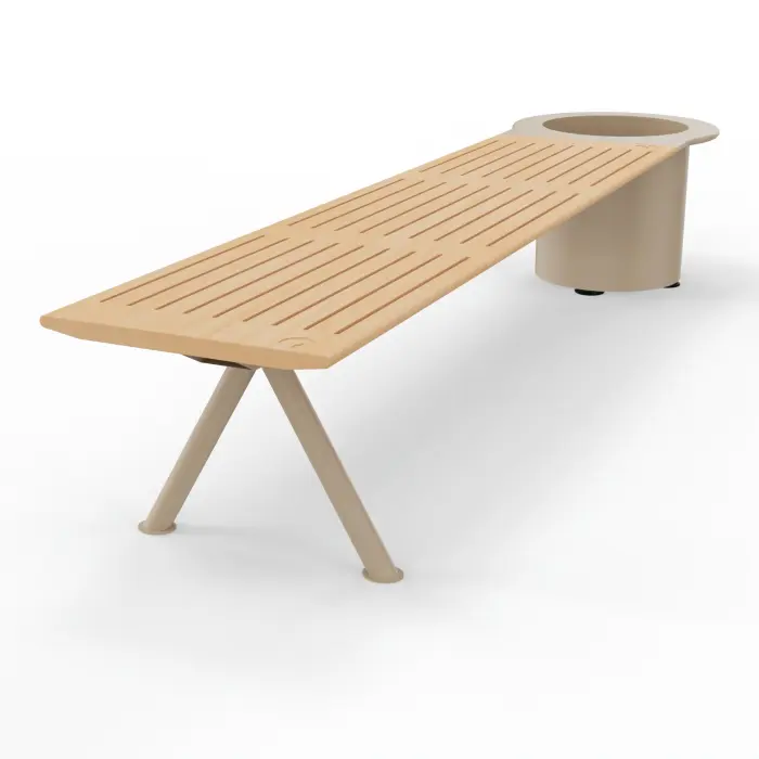 Banc avec jardinière d'extremité bouleau stratifié sur structure métallique