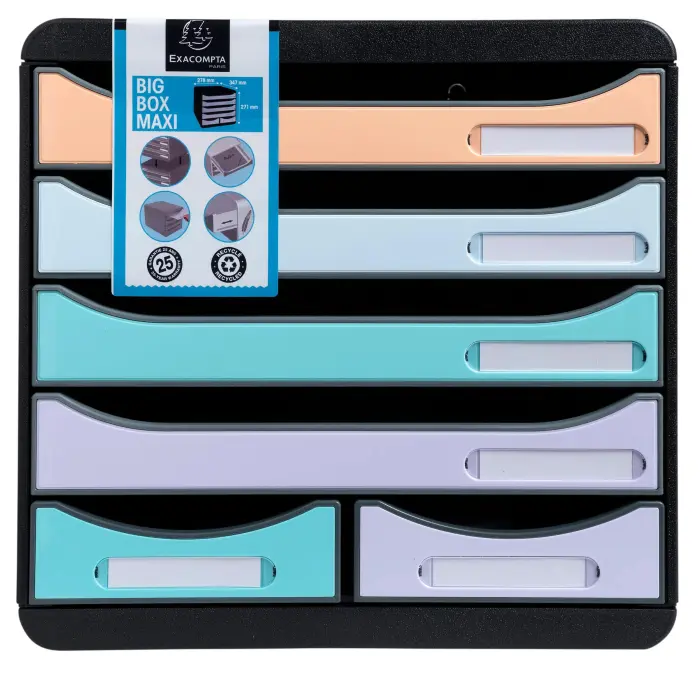 Module de classement Big Box Maxi 6 tiroirs Aquarel - Couleurs assorties