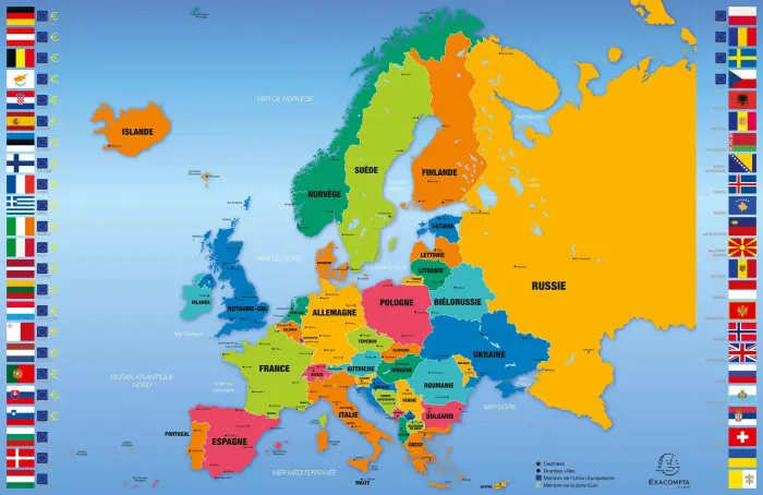 Sous-main rigide PVC carte de l'Europe - 37,5x 57,5 cm - Visuel