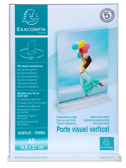 Porte-visuel droit vertical A5 - Cristal