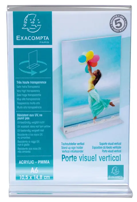 Porte-visuel droit vertical A6 - Cristal