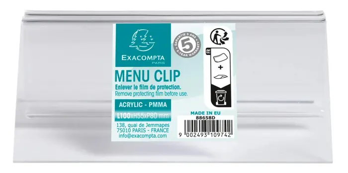 Porte-carte clip L100mm - Cristal