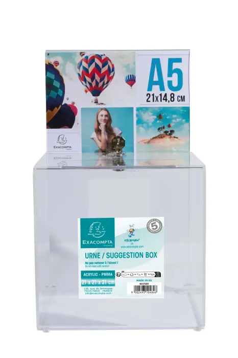 Urne transparente fermable à clé 21X21 cm avec encart A5 - Cristal