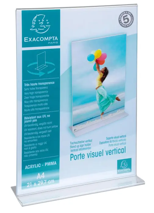 Porte-visuel droit vertical A4 - Cristal