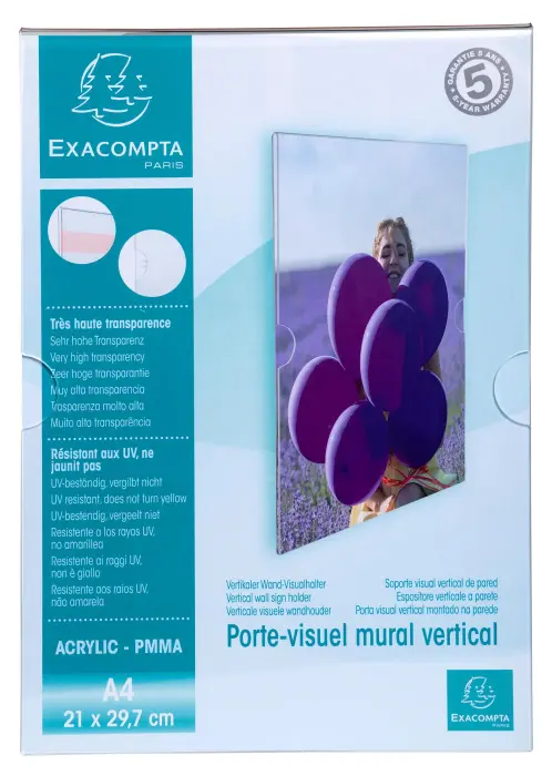 Porte-visuel mural vertical A4 - Cristal