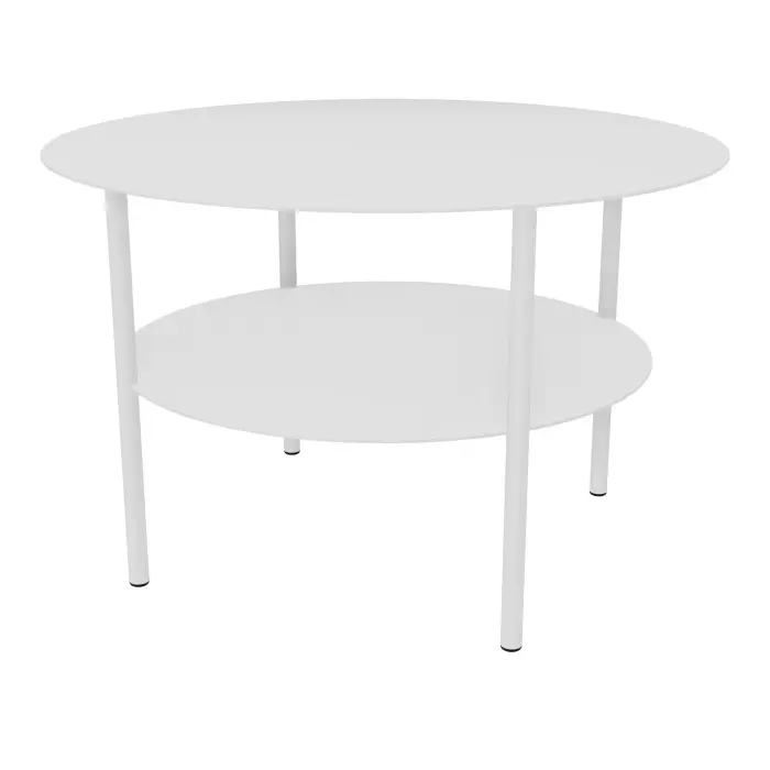 Table basse ronde métallique Zélie D. 67 x H. 43 cm avec 2 plateaux sur 4 pieds métal structuré blanc