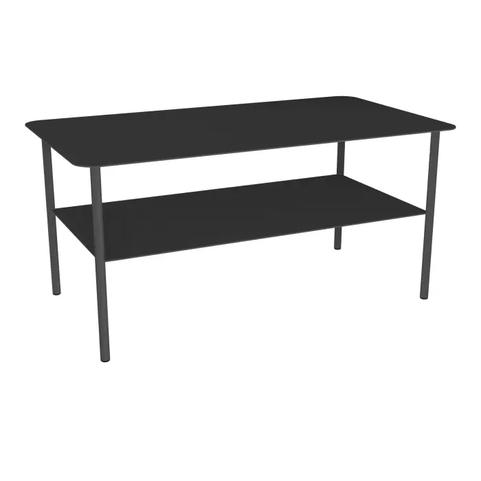 Table basse rectangulaire métallique Zélie L. 90 x P. 50 x H. 43 cm avec 2 plateaux sur 4 pieds métal structuré gris anthracite