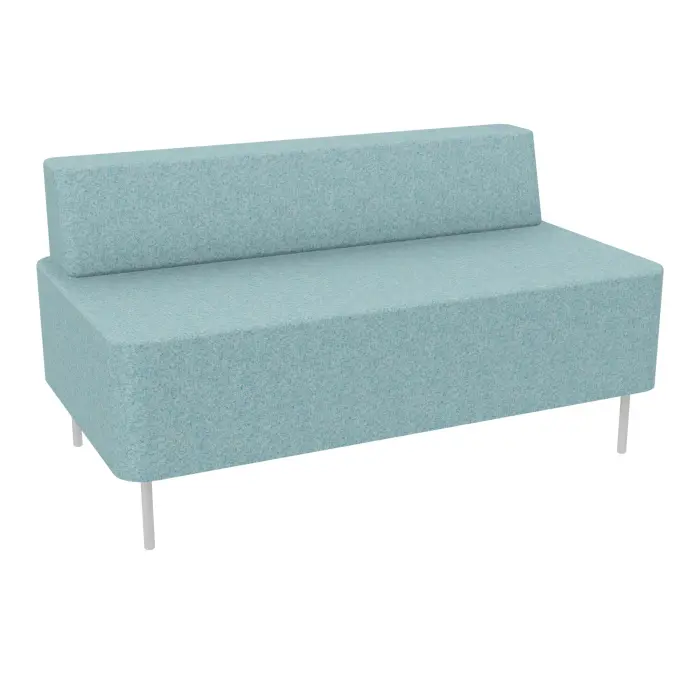 Chauffeuse 2 places Zélie L. 120 x H. 64,7 cm assise tissu Fenice Bleu clair chiné avec dossier tissu Fenice Bleu clair chiné sur 4 pieds tubes fixes D.20 mm métal lisse gris clair