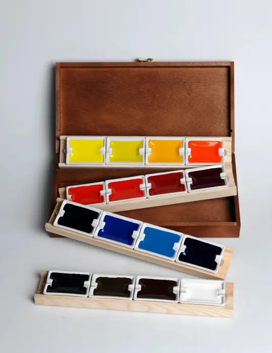 Coffret acajou + 4 supports + 16 godets géants