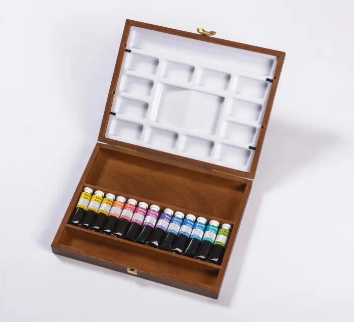 Coffret acajou + 13 tubes + 2 palettes - Sél. Classique