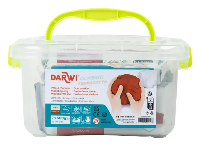 DARWI Pack Scolaire de 7 pains de pâte à modeler auto-durcissante 500g (5x CLASSIC + 2x TERRACOTTA) - Blanc + Terracotta - New
