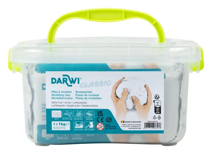 DARWI Pack Scolaire de 4 pains de pâte à modeler auto-durcissante 1kg CLASSIC - Blanc - New
