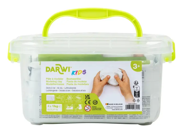DARWI Pack Scolaire de 4 pains de pâte à modeler auto-durcissante 1kg KIDS - Blanc - New