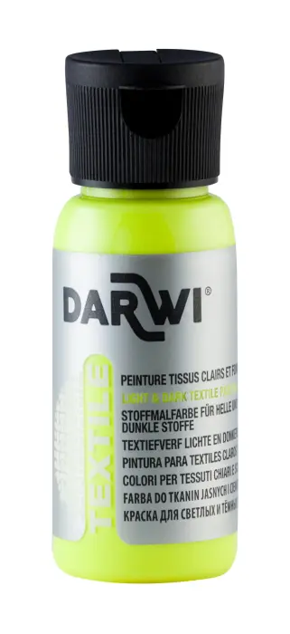 DARWI Flacon de 50 ml de Peinture Textile Fluorescente - Jaune fluo