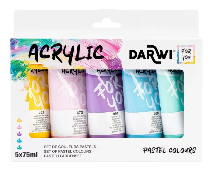 Darwi For You set de peinture acrylique - Pastels 5x75 ml - Assortiment - New