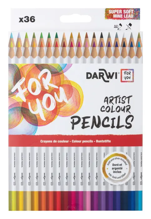 Darwi For You boite de 36 crayons de couleur standards - Assortiment - New