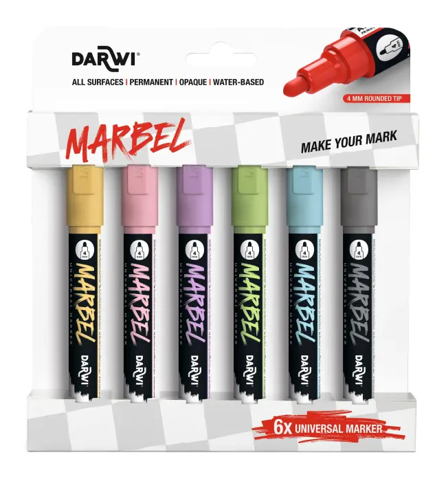 MARBEL Set de 6 Marqueurs Universel Pointe Ronde Médium 4mm, Assortiment Pastel - Assortiment pastel