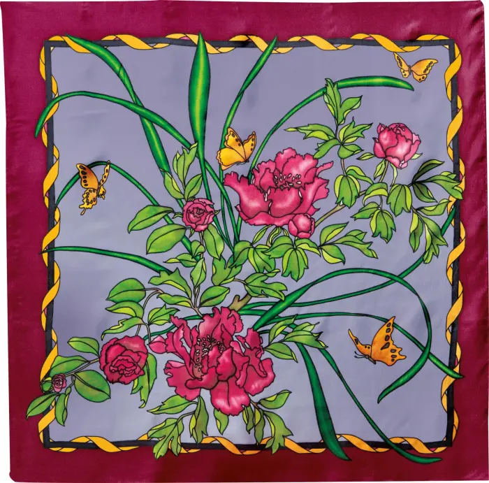 Carré 100% soie - 90x90cm Papivoines - Blanc