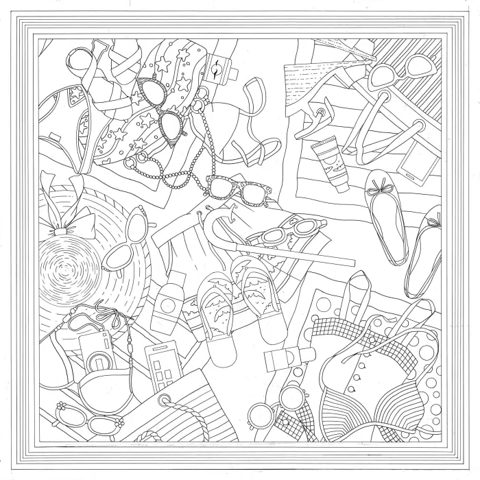 Carré 100% soie - 90x90cm La plage - Blanc