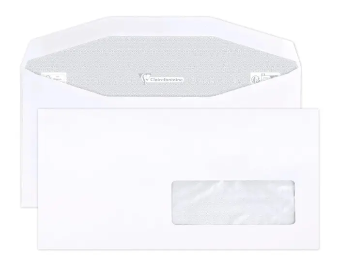 Boite de 500 Enveloppes CLAIRALFA Blanches C6/5-114x229mm - Gommées Mécanisables - 80g/m2 - Fenêtre Papier Cristal 35x100 (position 20/20) - pour machine de mise sous pli automatique