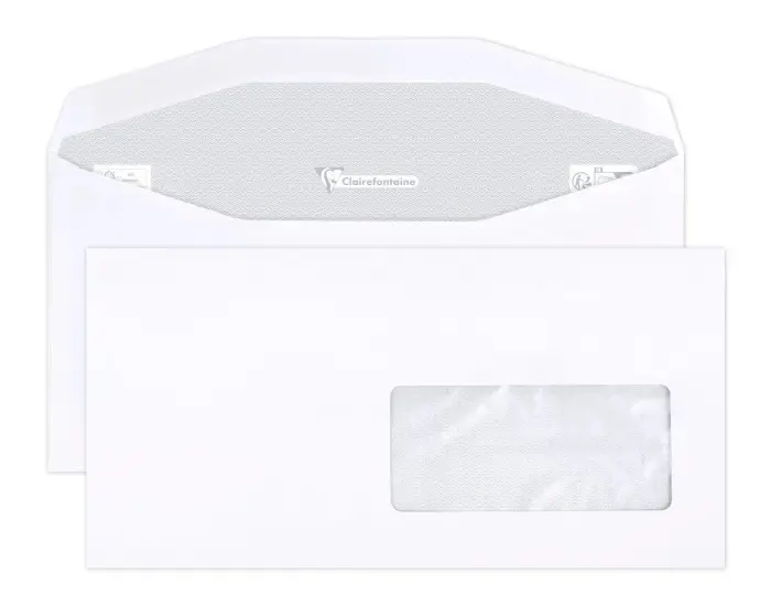 Boite de 500 Enveloppes CLAIRALFA Blanches C6/5-114x229mm - Gommées Mécanisables - 80g/m2 - Fenêtre Papier Cristal 45x100 (position 20/20) - pour machine de mise sous pli automatique