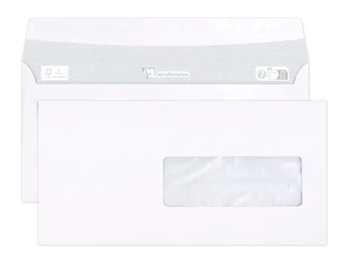 Boite de 500 Enveloppes CLAIRALFA Blanches C6/5-114x229mm - Auto-Adhésives - 80g/m2 - Fenêtre Papier Cristal 40x110 (position 30/20)