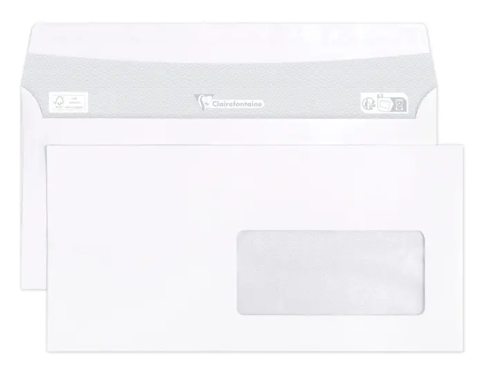 Boite de 250 Enveloppes CLAIRALFA Blanches DL-110x220mm - Auto-Adhésives - 90g/m2 - Fenêtre Papier Cristal 45x100 (position 20/20) - Blanc 40