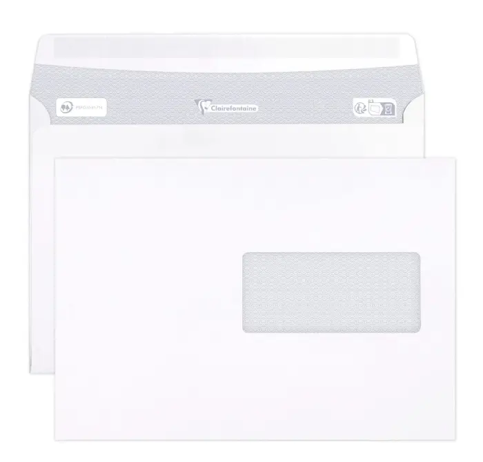 Boite de 250 Enveloppes CLAIRALFA Blanches C5-162x229mm - Auto-Adhésives - 90g/m2 - Fenêtre Papier Cristal 45x100 (position 62/20) - Blanc 40