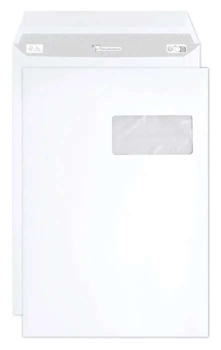 Boite de 250 Pochettes CLAIRALFA Blanches C4-229x324 mm - Auto-Adhésives -90g/m2- Fenêtre Papier Cristal 50x100 (position 50/20) - 170 CIE