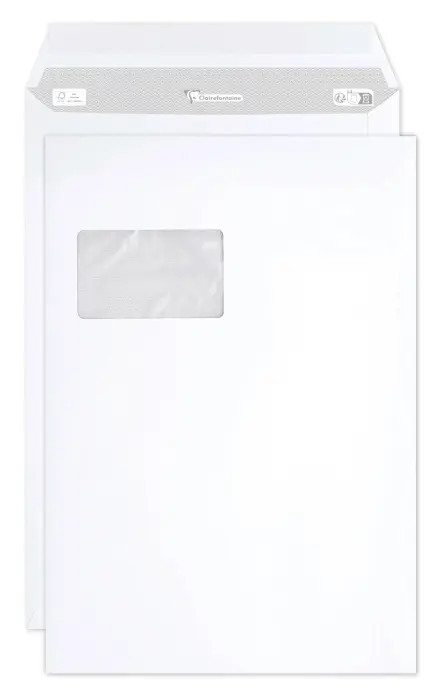 Boite de 250 Pochettes CLAIRALFA Blanches C4-229x324 mm - Auto-Adhésives -90g/m2- Fenêtre Papier Cristal 55x90 (position 57/20) - 170 CIE