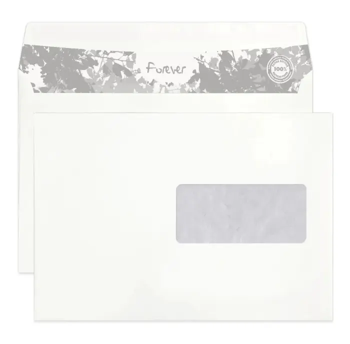 Boite de 500 Enveloppes Evercopy Premium Blanches 100% recyclé C5-162x229mm - Auto-Adhésives - 80g/m2 - Fenêtre Papier Cristal 45x100 (position 62/20)