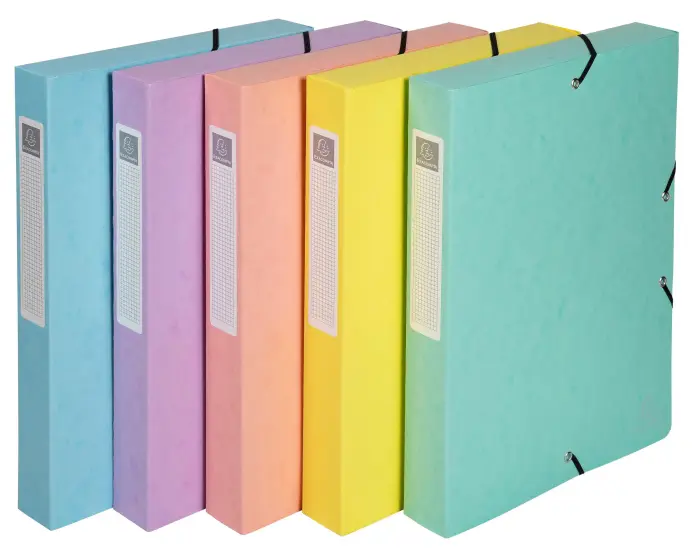 Boite de classement Exabox Dos 40mm carte lustrée Aquarel - A4 - Couleurs assorties