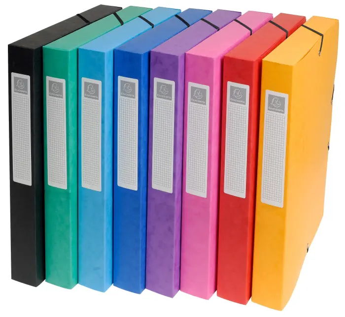 Boite de classement Exabox Dos 25mm Carte lustrée - A4 - Couleurs assorties