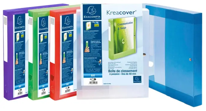 Boite de classement à pression Dos 40mm polypropylène chromaline 7/10e Krea Cover - Couleurs assorties