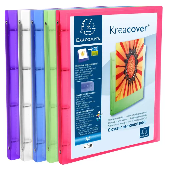Classeur 4 anneaux 15mm polypropylène chromaline 5/10e Krea Cover - A4 - Couleurs assorties