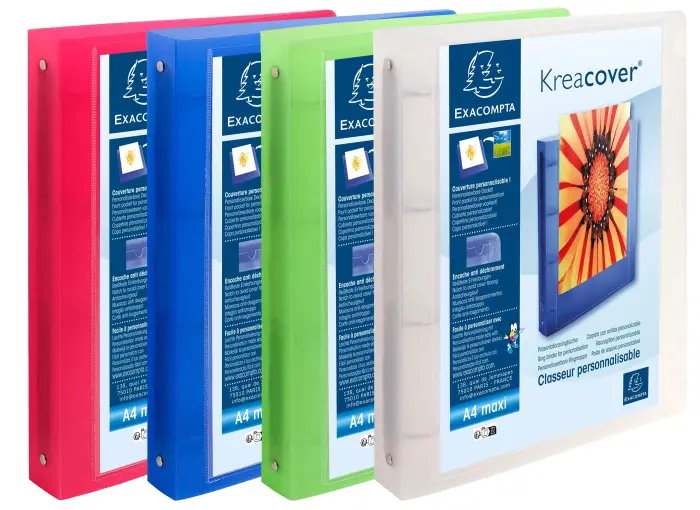 Classeur 4 anneaux 30mm polypropylène chromaline 10/10e Krea Cover - A4 maxi - Couleurs assorties